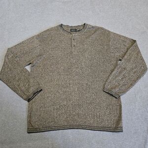 Claiborne Long Sleeve Henley Silk Blend Mens Large Olive Black Preppy Old Money